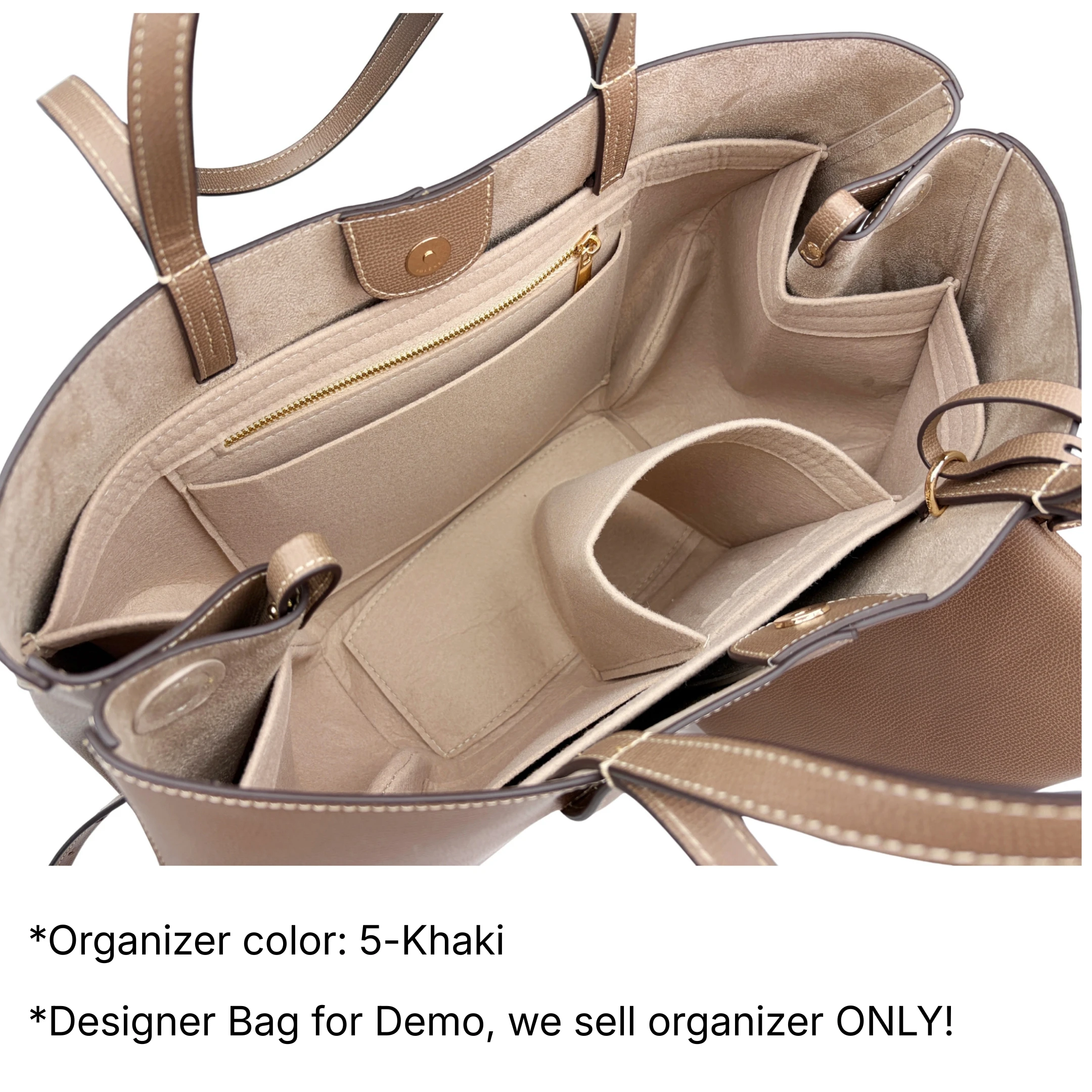 Фото Органайзер-вкладыш для сумок Cyme Large/Mini Tote, войлочный внутренний вкладыш с молнией, держателем для бутылки с водой и отделением для хранения, формодержатель. №2