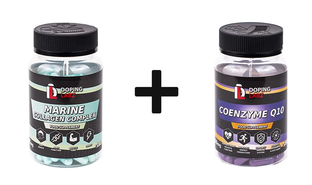 Набор Коэнзим+Морской коллаген+ Витамин С+ Гиалурон Doping Labz/Coenzyme Q10+Marine Collagen Complex/антиоксидант/для молодости
