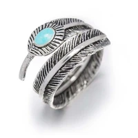 vintage silver color punk feather adjustable ring for men women retro blue evil eye angel wings owl finger rings party jewelry