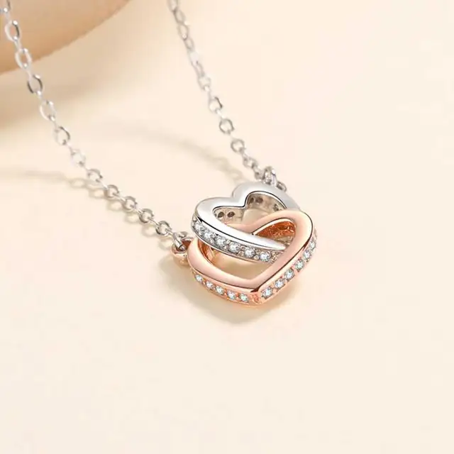 Double Heart Chain Necklace Women Crystal Linked Necklaces Mother's Day Gift Mother and Daughter Jewelry 4