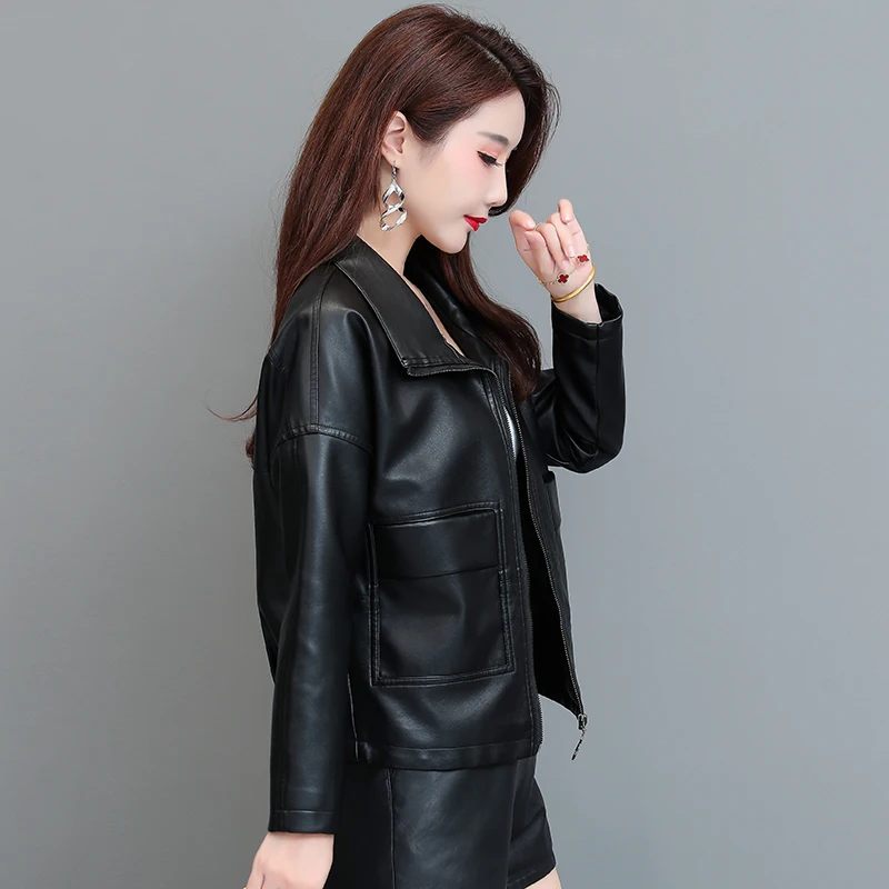 Women's Faux Leather Moto Biker Short Jacket Zip Up Motorcycle Short PU Moto Biker Outwear Fitted Slim Coat leather Jacket