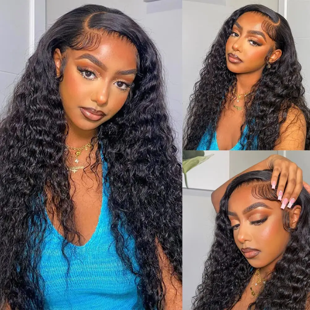 LEVITA Deep Wave Frontal Wig Human Hair 13x4x1  Curly Lace Front Wig Transparent  Lace Water Wigs 150 Density Brazilian