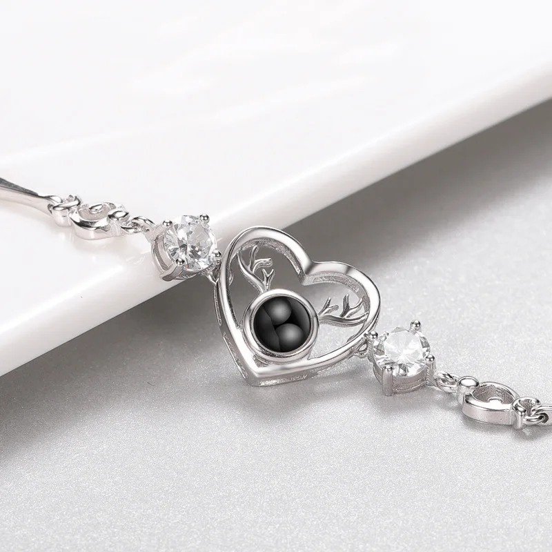 Heart Antlers Customized with Photos Projection Bracelet S925 Silver Bamboo Chain Jewelry For Women Keep Memory Gift