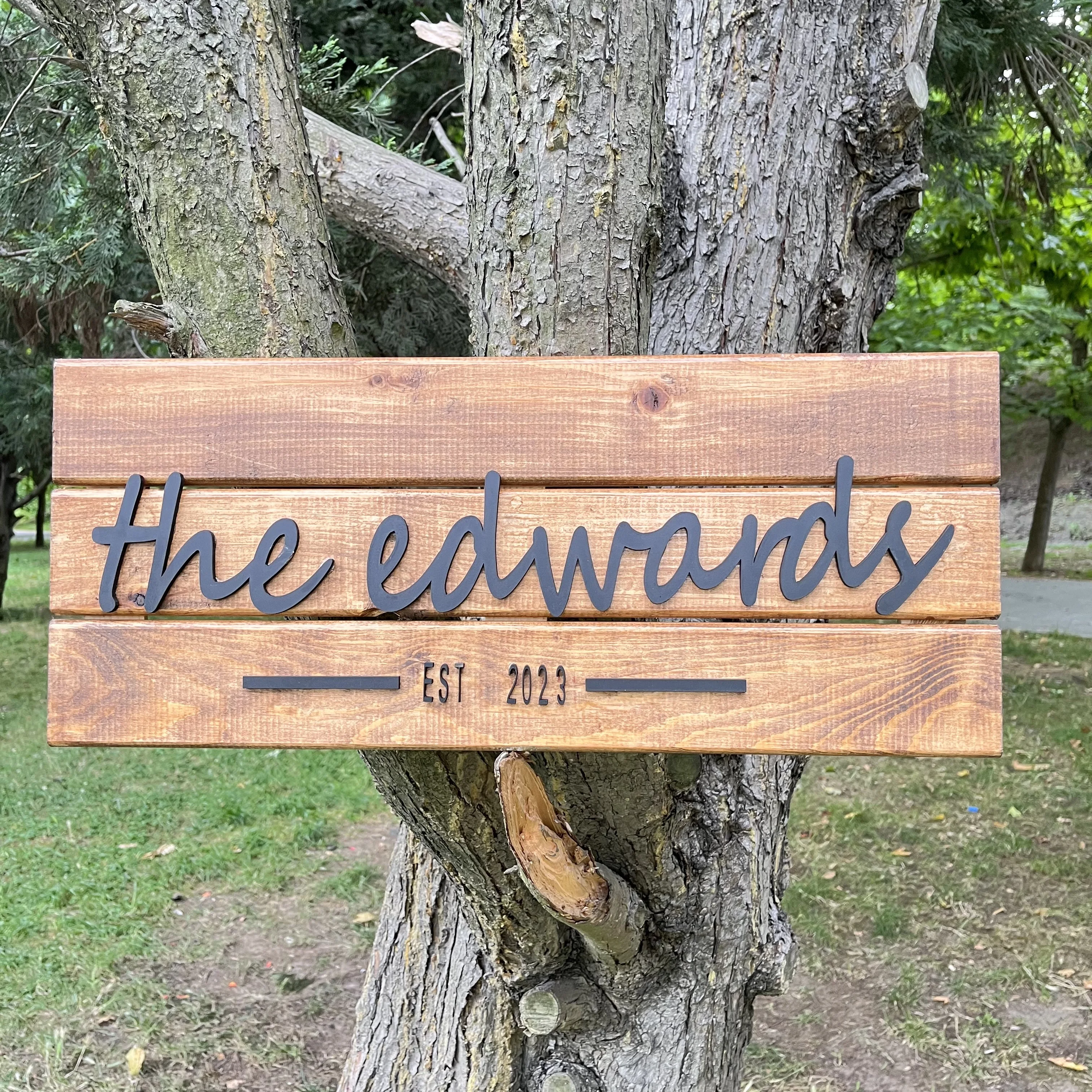 

Custom Rustic Wood Name Sign, Farmhouse Last Name Sign, Personalized House Sign, Wooden Family Name Sign, Established Sign, Welc