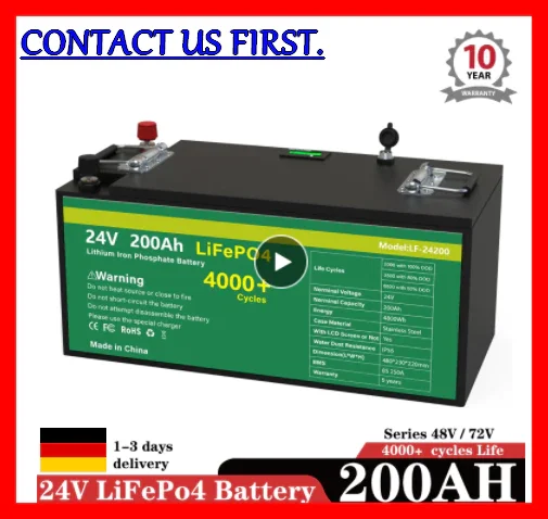 

TOP Grade A 24v 200Ah LiFePO4 Battery Pack Built-in 8S200A BMS 48V Lithium Iron Phosphate Ipx5 Solar Rechargeable Battery No Tax