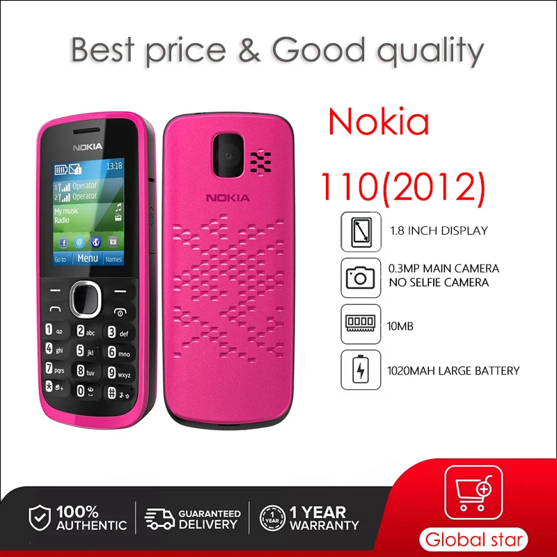 

Nokia 110(2012) Original unlocked 10MB RAM 1.8" 1020mAh GSM Mobile Phone Dual Sim Cards Cellphone Free shipping