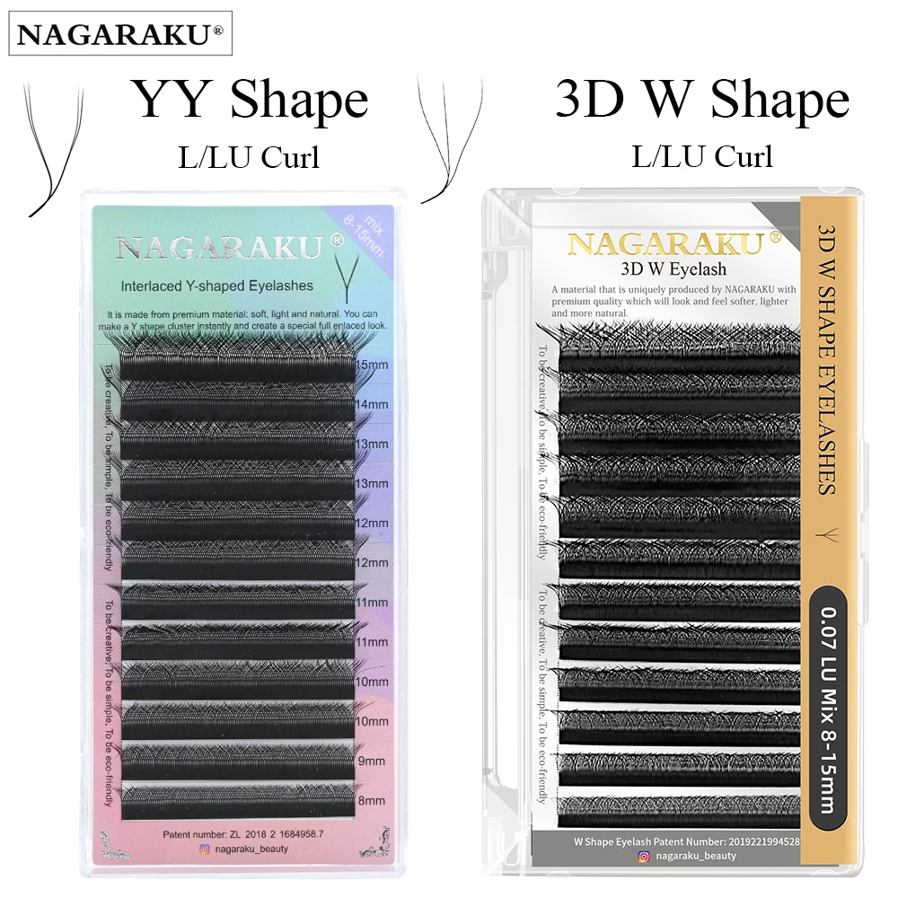

NAGARAKU YY and W Shape 3D L LU Curl Hand Woven Premium Mink Soft Light Natural Eyelashes Extension L Curl Makeup