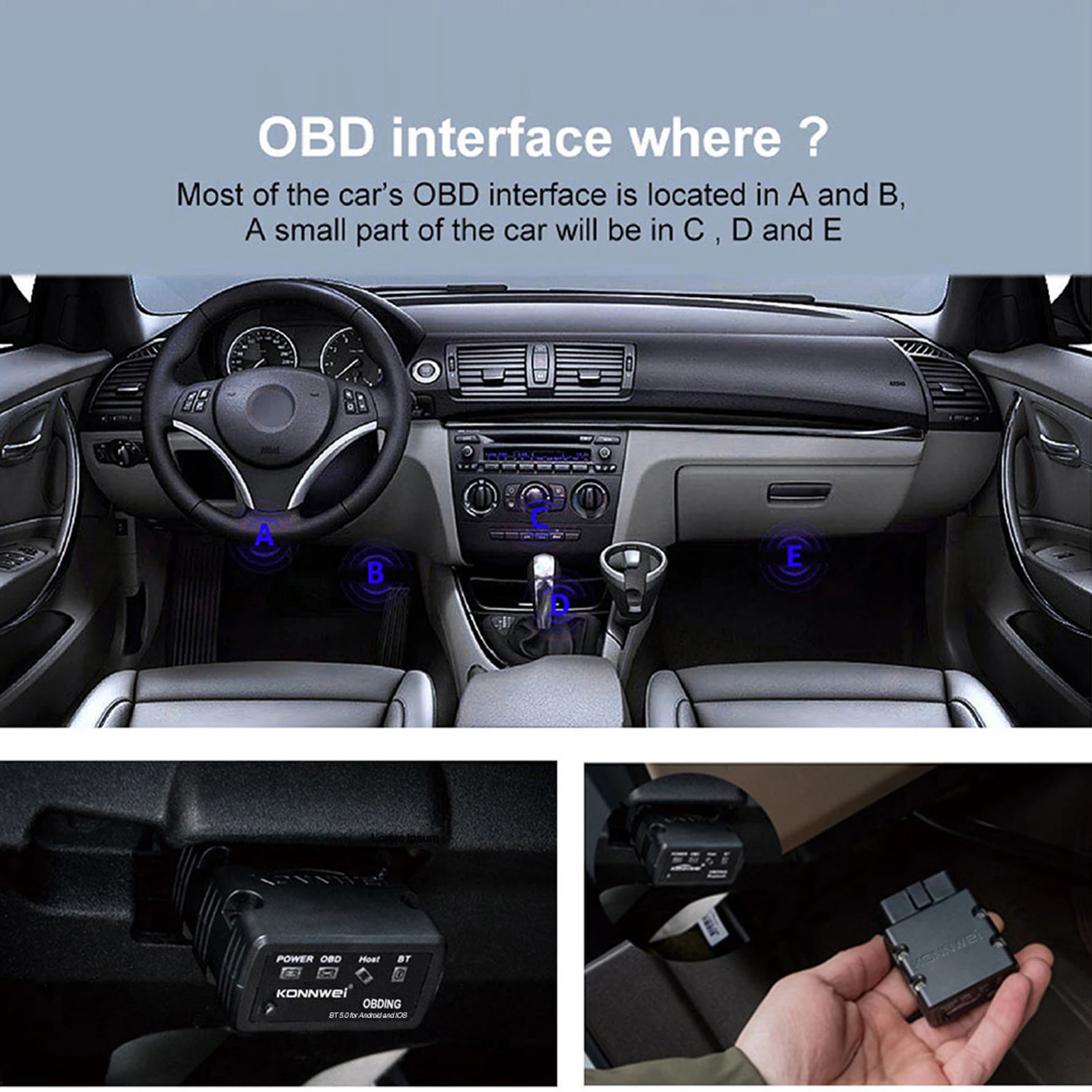 Считыватель кодов Bluetooth OBD2 для автомобилей сканер KONNWEI OBDII Android - Черный