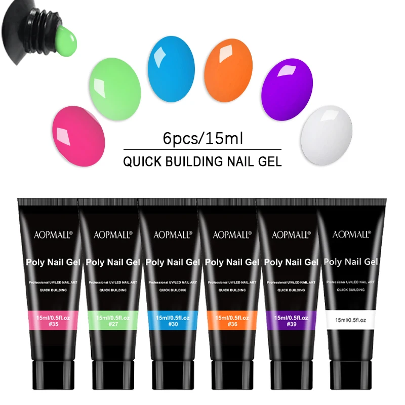 

AOPMALL Newest 6 Colors Poly Nail Gel For Nail Extension 15ml Manicure Set Quick Building Gel Acrylic Gel Polish Nail Art Kit