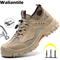 waliantile summer breathable men safety shoes anti smashing industrial working boots indestructible puncture proof work shoes