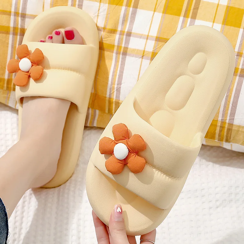 

Summer Women Indoor Slippers Man Home Flip Flops Couple Skid Proof Bathroom Sandals Hotel Soft Solid Color Flat Shoes