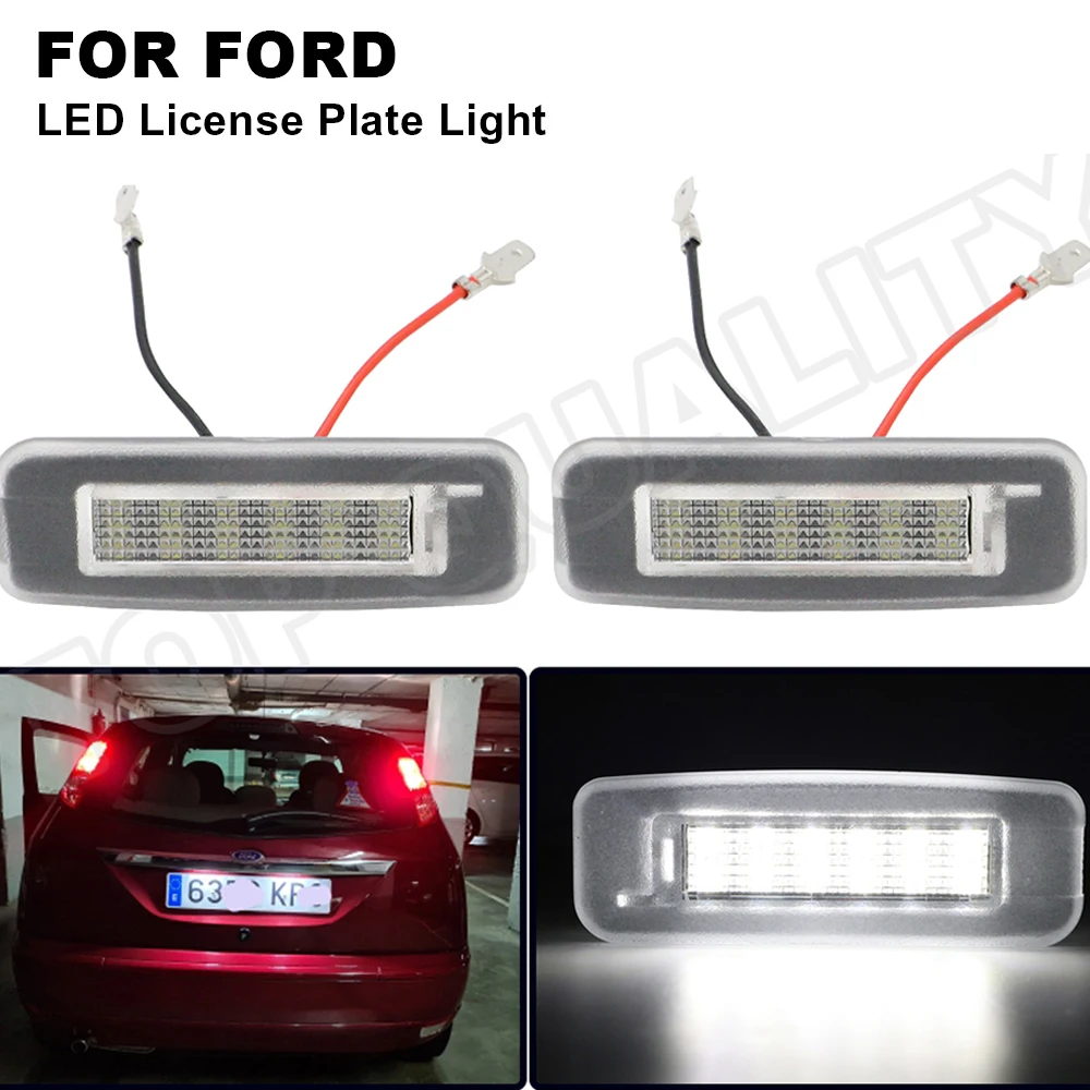 2Pcs For Ford Focus MK1 1998 1999 2000 2001 2002 2003 2004 2005 High Brightness White LED License Plate Light Number Plate Lamp