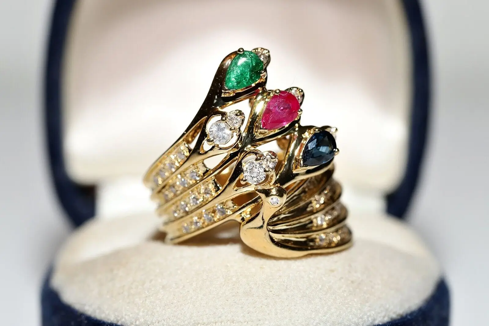 

Оригинальное Винтажное кольцо из 18-каратного золота с натуральным бриллиантом Рубином сапфиром изумрудом птицей