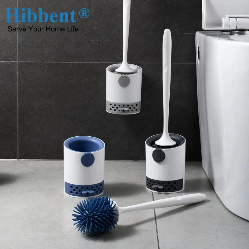 

Hibbent Wall-Mounted Toilet Brush TPR Silicone Cleaning Tools No Dead Corner Soft Fur Cleaning Brush Home Bathroom Accessories