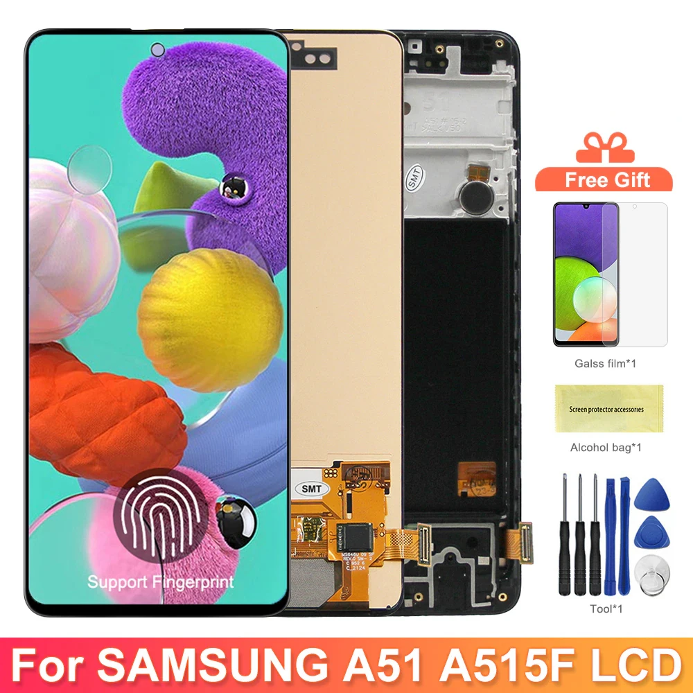 

Super AMOLED A51 Display With Fingerprint, for Samsung Galaxy A51 A515 A515F Lcd Display Touch Screen Digitizer Replacement