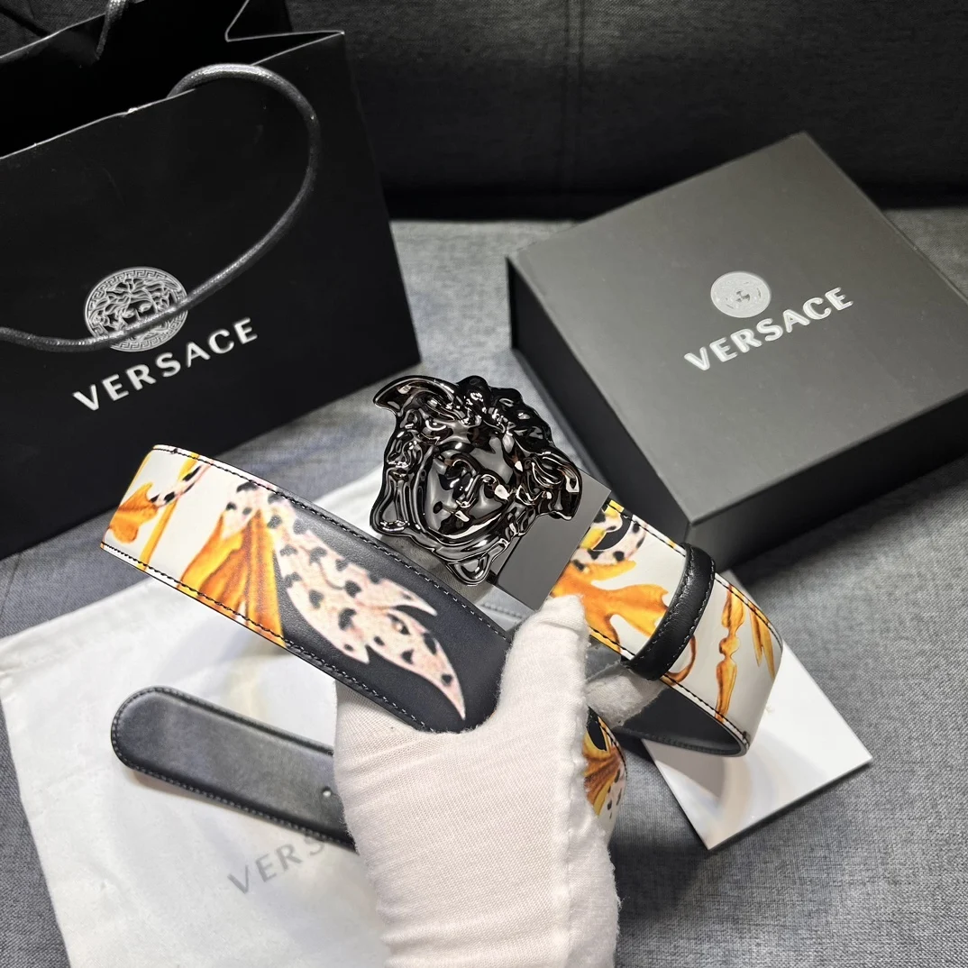 ln Стиль Ремень Versace Новый Высокое Качество Saffiano кожа Бондаж Принт 3D Medusa Пряжка