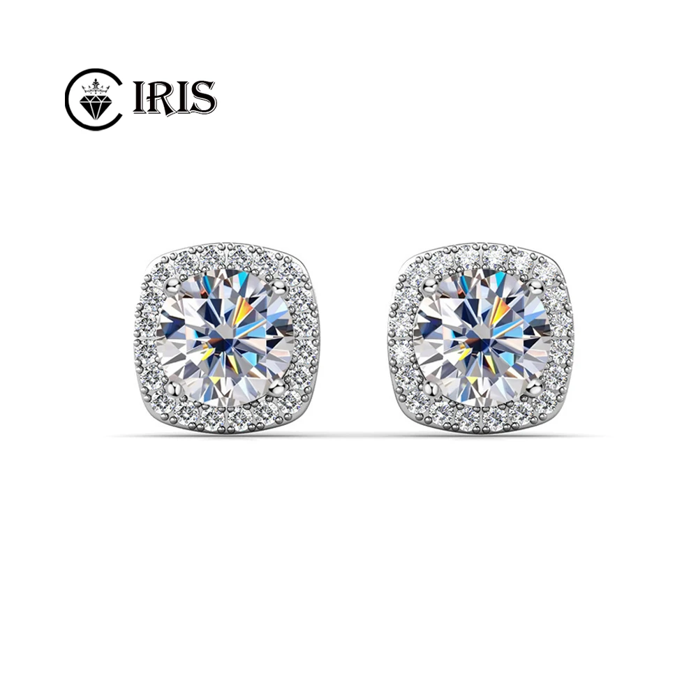

Square Bag Moissanite Stud Earrings Simple Geometry 1 Carat D Color Diamond 100% 925 Sterling Silver Sparkling Wedding Jewelry