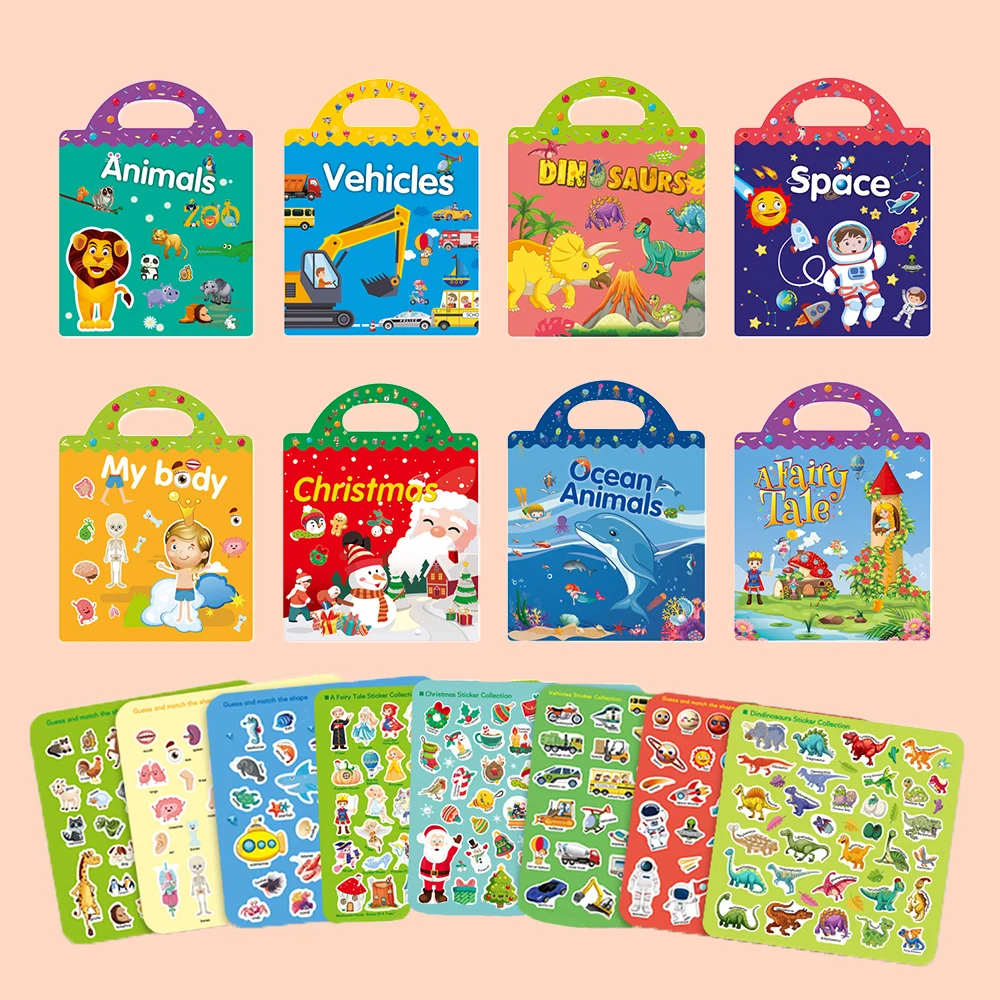 

Children Sticker Books 8 Different Scenes Educational Toys for Kids Stickers Keep Kids Concentrated Reusable Static Sticker