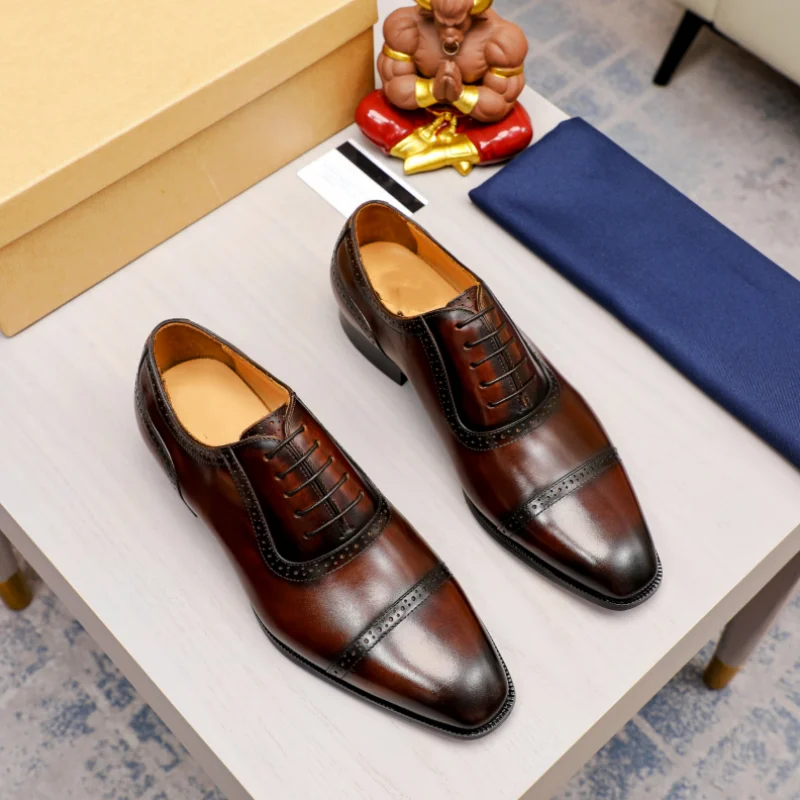 Роскошные мужские кожаные туфли итальянская воловья кожа британская резная и