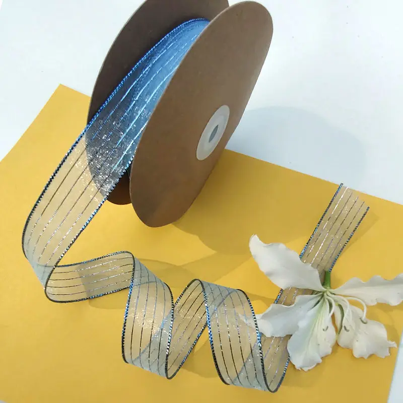 9Yards/roll 25mm/40mm Bright silk Stripe Tulle Ribbon DIY Handmade Material Hair Bows Clothing Accessories Gift Wrap Crafts