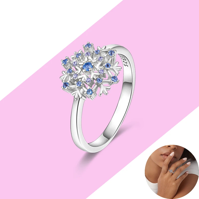 

100% S925 Snowflake Ring Fashion Women's Exquisite Jewelry Gift