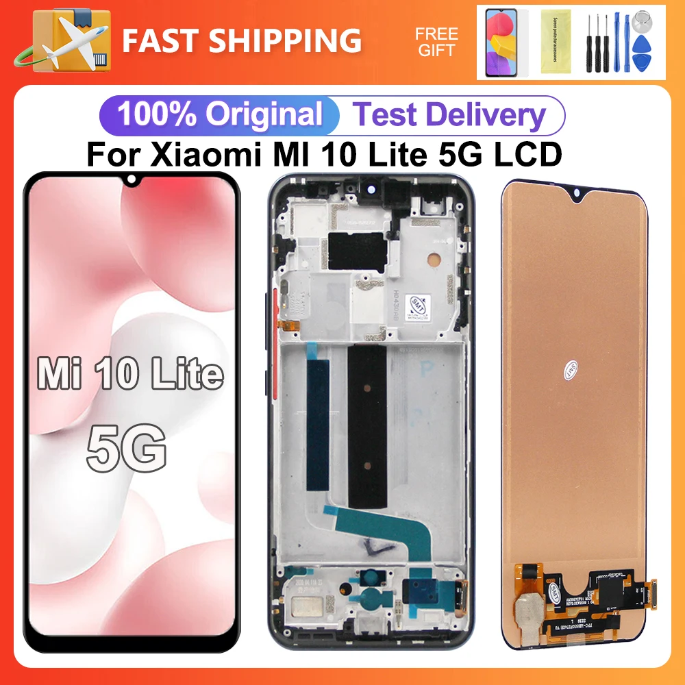 

100% Test TFT For Xiaomi MI 10 Lite 5G LCD Display Touch Screen Digitizer Replacement For Mi 10 Lite 5G M2002J9G Repair Parts