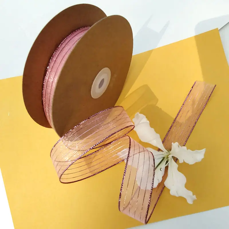 9Yards/roll 25mm/40mm Bright silk Stripe Tulle Ribbon DIY Handmade Material Hair Bows Clothing Accessories Gift Wrap Crafts