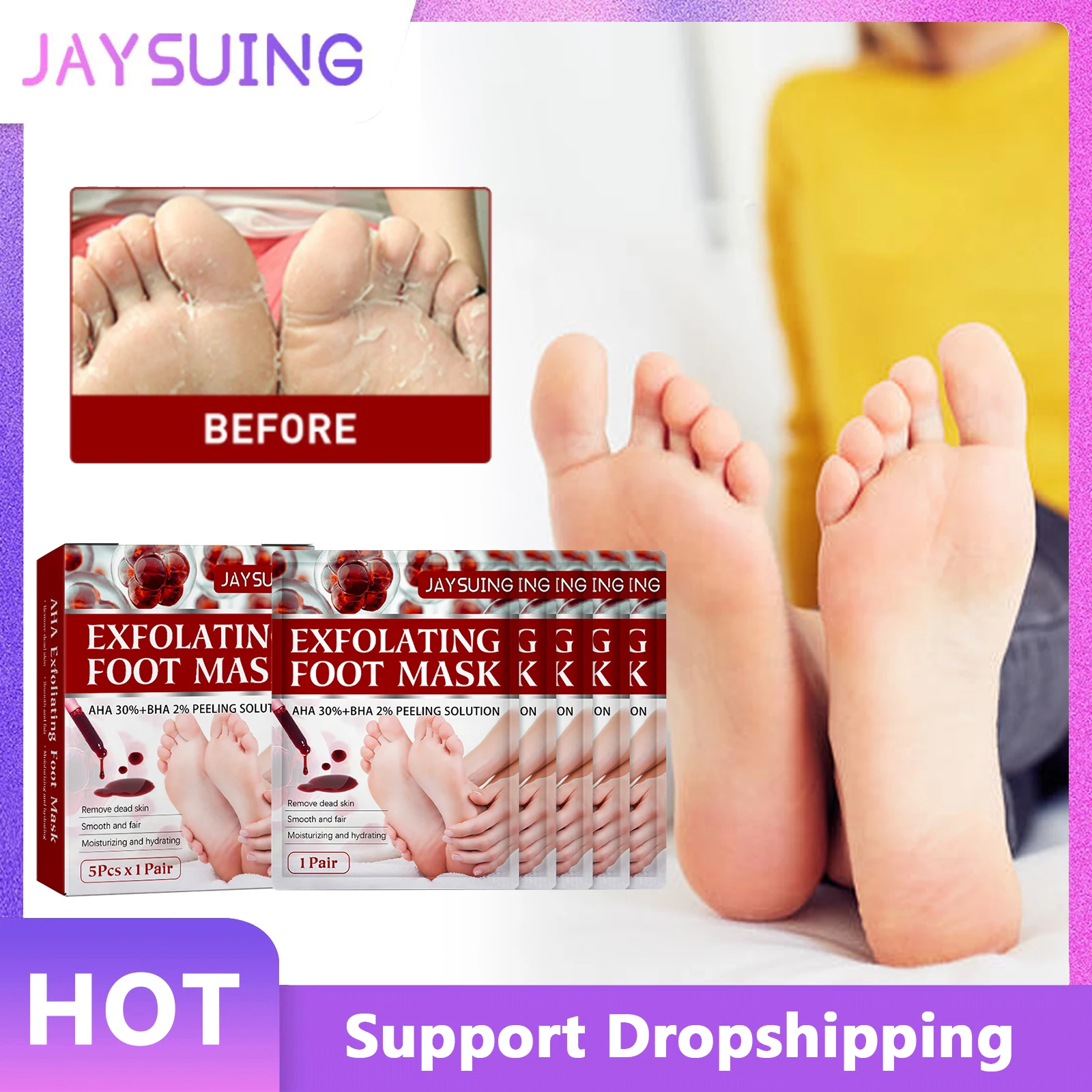 

Jaysuing Exfoliating Feet Mask Sock Pedicure Peeling Remover Dead Skin Nourishing Smooth Anti Crack Heel Moisturizing Foot Mask