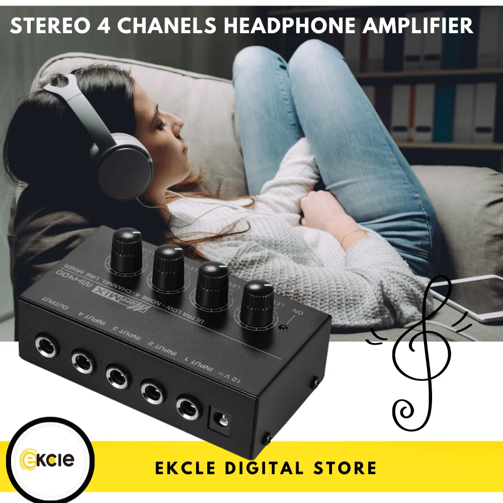 

Top Deals 4 Channels Mini o Stereo Headphone Amplifier HA400 Ultra-Compact Audio Amplifier With Power Adapter EU/US Plug Adapter