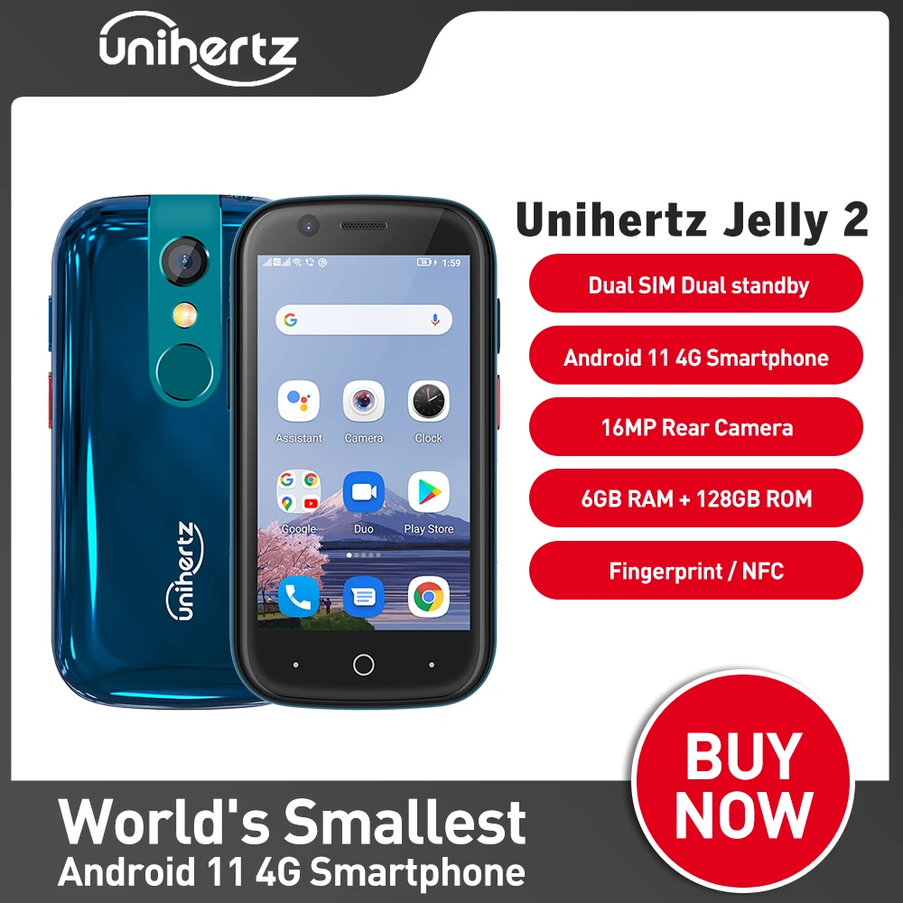 Unihertz Jelly 2 Самый маленький мобильный телефон 6 ГБ 128 ГБ Android 10 Helio P60 Octa Core 4G LTE смартфон Dual Sim USB OTG телефон NFC