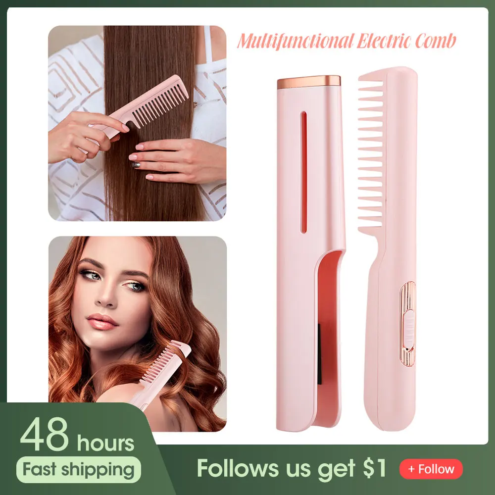 

Electric Hair Straightener Hot Comb Anti-scalding Hair Brush Curler Straightening Wireless Hairbrush USB Rechargeable Portable