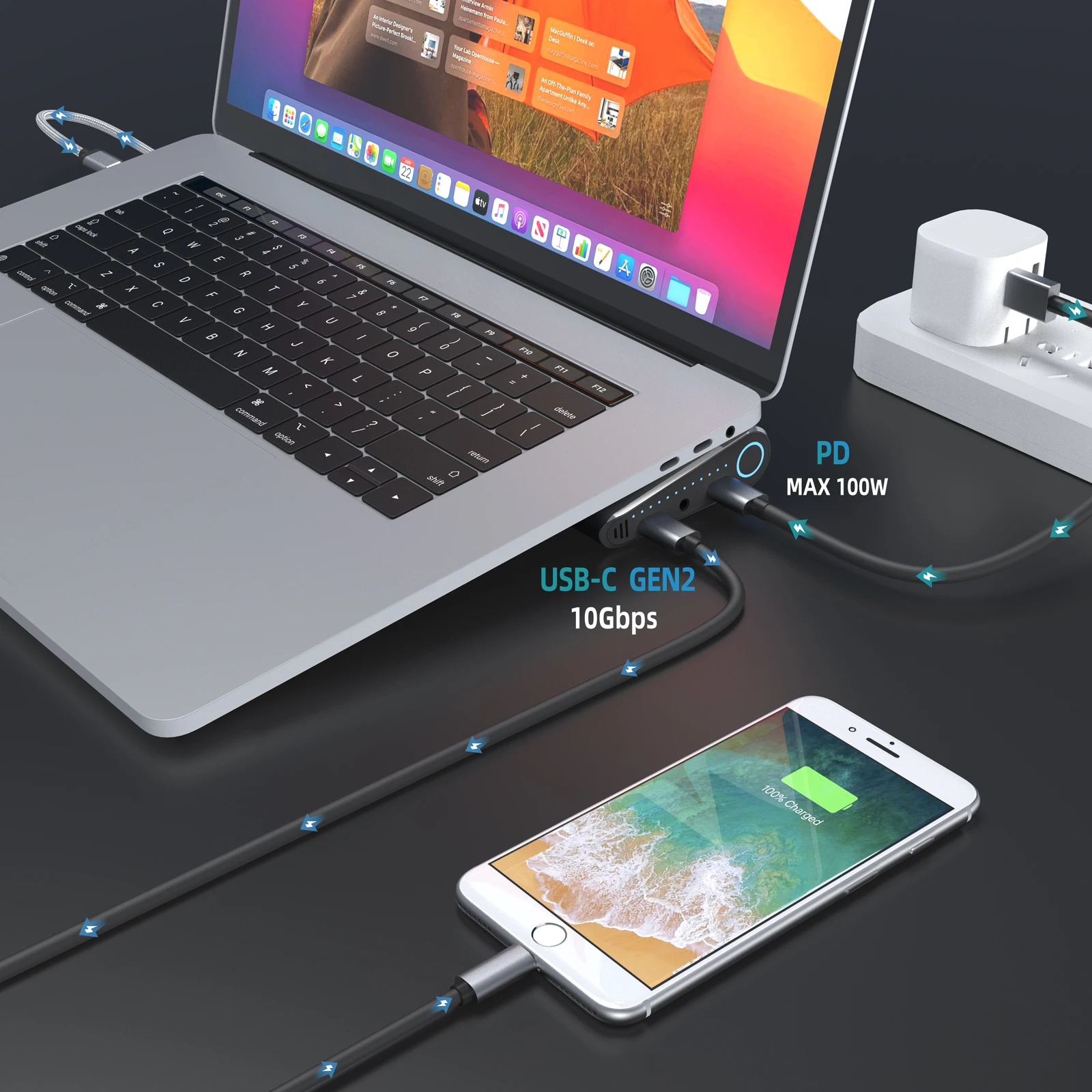 Док-станция USB C устройство для чтения SD-карт с тремя USB-портами HDMI DP 4K 60 Гц Macbook Pro