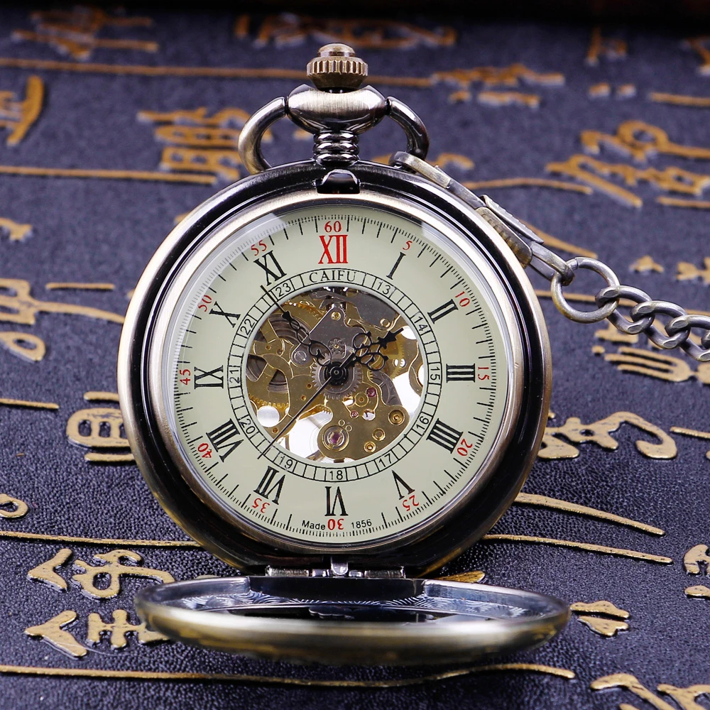 Vintage Chinese Style Dragon Phoenix Chengxiang Mechanical Pocket Watch Men Ladies Necklace Antique Skeleton Pendant with Chain