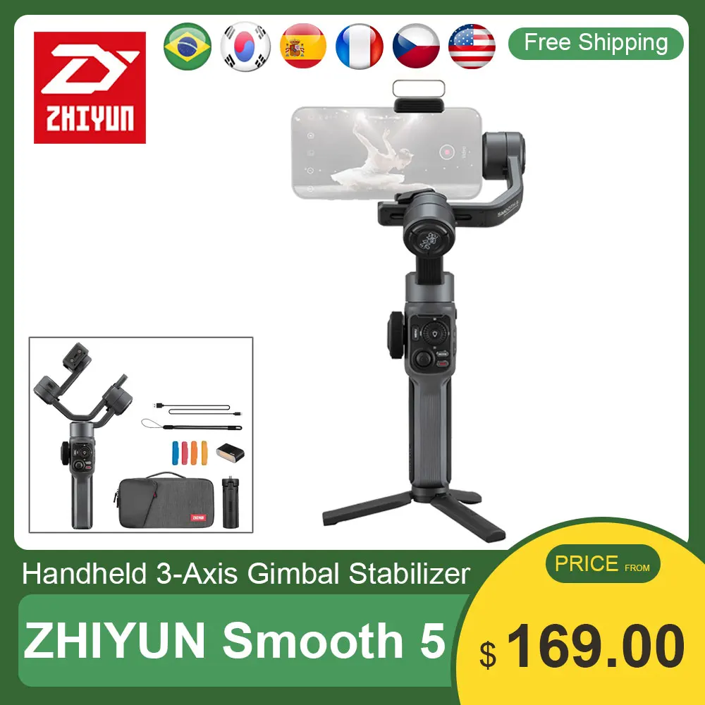 

3-осевой карданный стабилизатор ZHIYUN Smooth 5 для смартфонов iPhone Android большинство смартфонов прямая трансляция видео запись