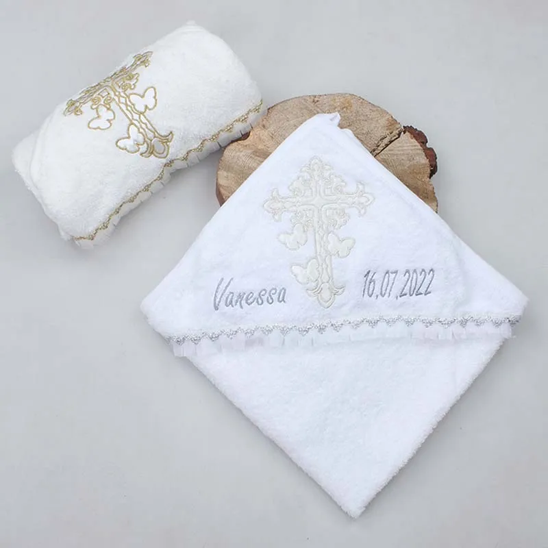 Baby Girl Name Customizable Cotton Towel Baptism Custom Religious Ceremony Male Girls Babies Bathing Towels Model