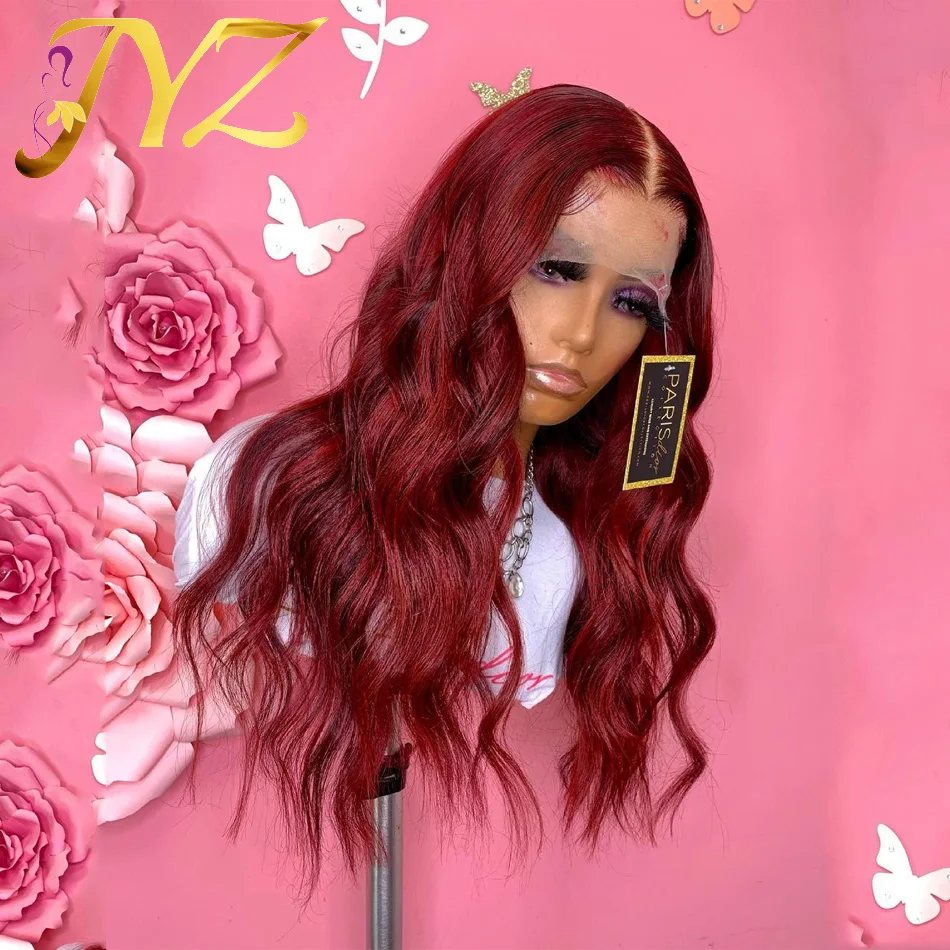 

Ombre Colored Burgundy Wet Wavy Wig 13x4 Lace Front Human Hair Wigs For Woman Pre Plucked Natural Bleached #99J Wave Wig JYZ