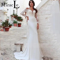 mermaid scoop wedding dresses for women soft satin wedding gown for bride backless lace appliques 2022 robe de mari%c3%a9e