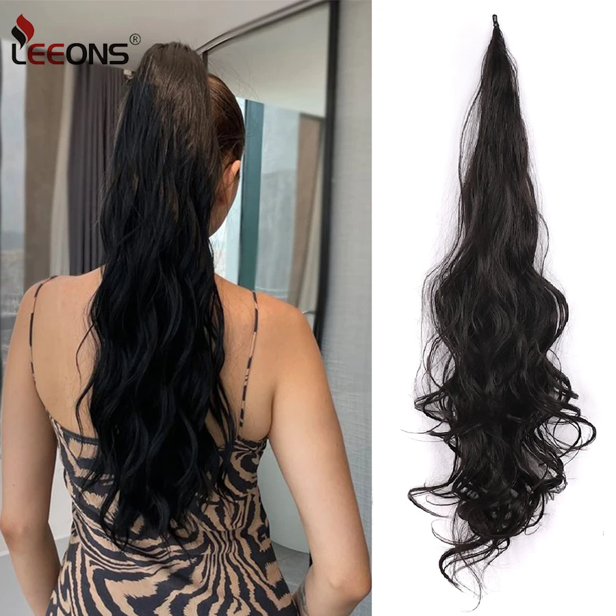 

Leeons Synthetic Ponytail Flexible Long Curly Hair Pony Tail Pinao Color Ponytails Hair Pieces Curly Wavy Hair Extensions 32inch