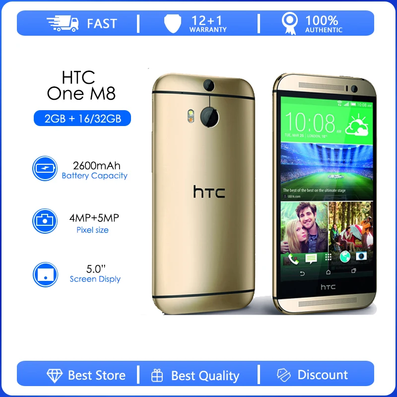 HTC M8 Refurbished-Original  GSM/WCDMA/LTE Quad-core RAM 16GB/32GB Cell Phone  Inch 3 Cameras Mobile Phone EU/US Version