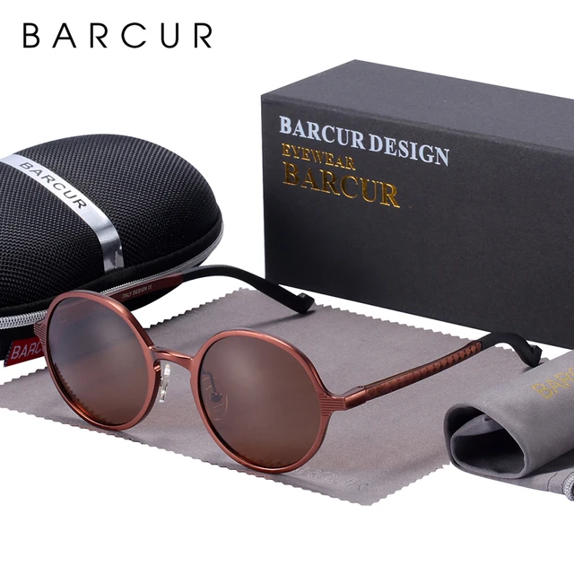 BARCUR Hot Black Goggle Male Round Sunglasses Luxury Brand Men Glasses Retro Vintage Women Sun Glasses UV400 Eyewear 6