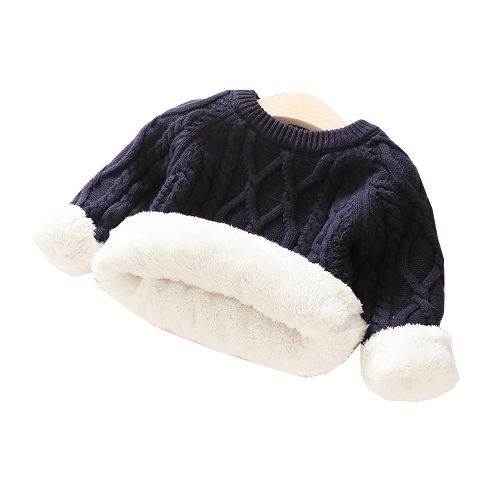 

Girls Boys Flannel Pullover Sweater Little Tolddler Kids Solid Cable Knitted Warm Top Sweater for Winter 6Months-8 Years Old