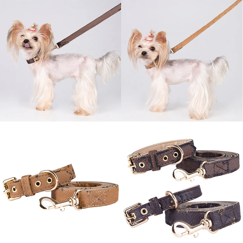 

Dog Collar Luxury Designer Leash Chihuahua Dog Walking Leather Rope For Pug French Bulldog Pomeranian Pet Supplies Dropshipping