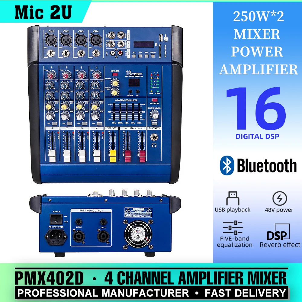 

digital amplifier Audio Sound Speaker 4 Channel USB Karaoke Amplifier Power Mixer With USB 48V+ Sound Mixing Amplifier
