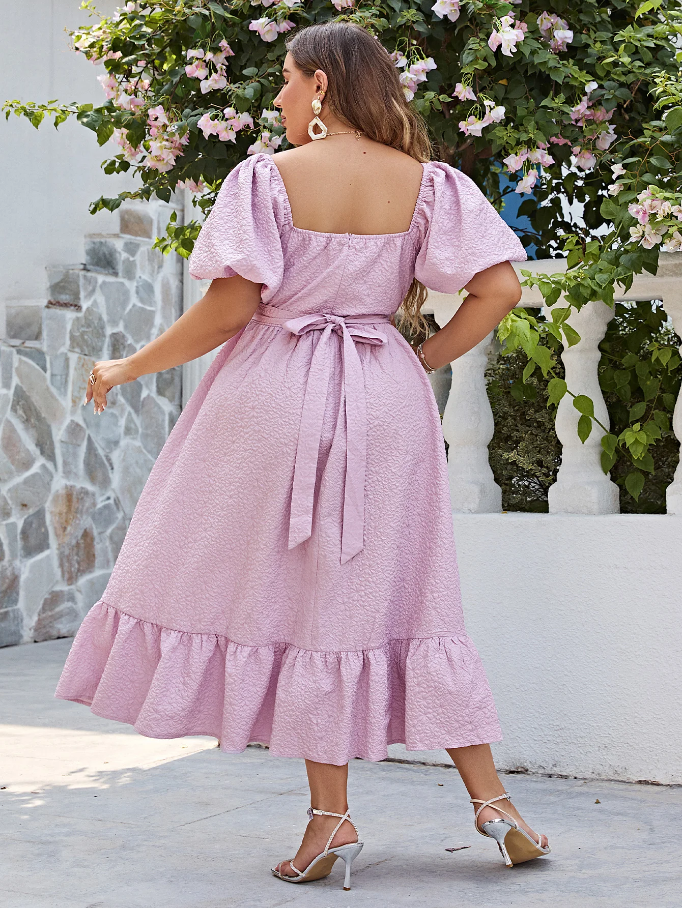 Simplee Plus Elegant puff sleeve corset women plus size party dress Sweet wedding even dresses Sash frills ruffle maxi vestidos