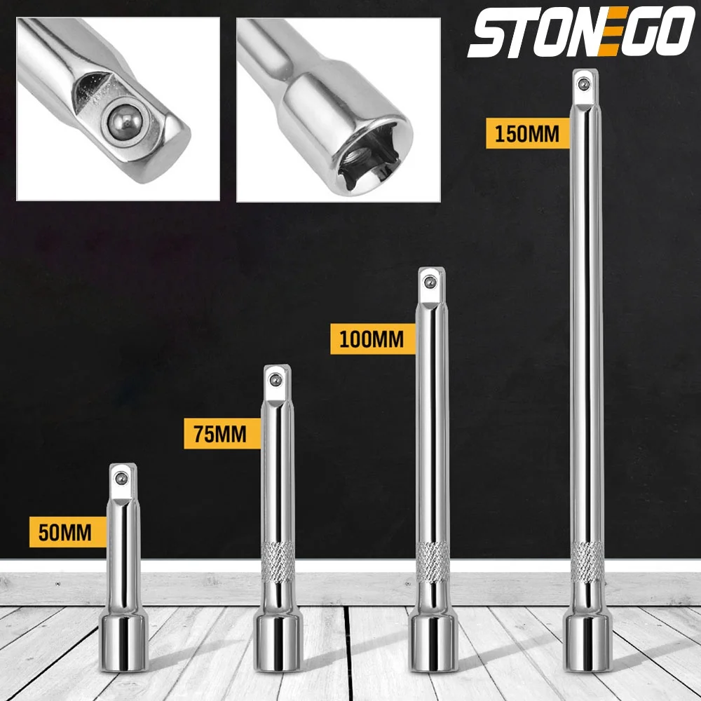 

STONEGO 4Pcs/Set Chrome Vanadium Steel Socket Extension Bar Set Drive Socket Quarter Inch Extension Bar Set