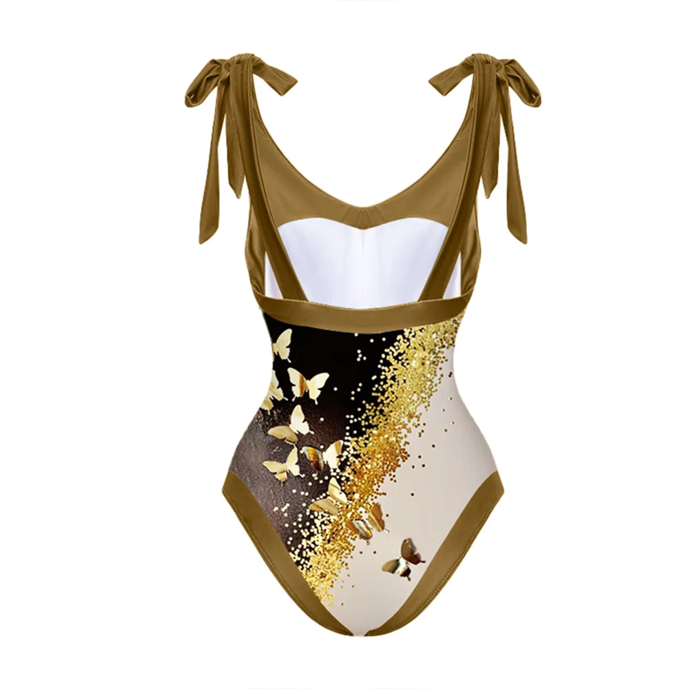 Vintage One-piece Swimsuit Sexy Printed Bikini Set and Cover Up Holiday Beach Dress Bathing Suit Fashion Deep-v Beachwear