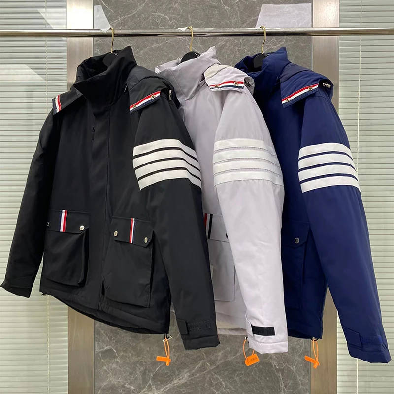 TB THOM Men's Jackets 2022 Winter Korean Fashion Brand Down Jackets Classic 4 Bar Stripes Gray Hoodies Casual Harajuku Coats