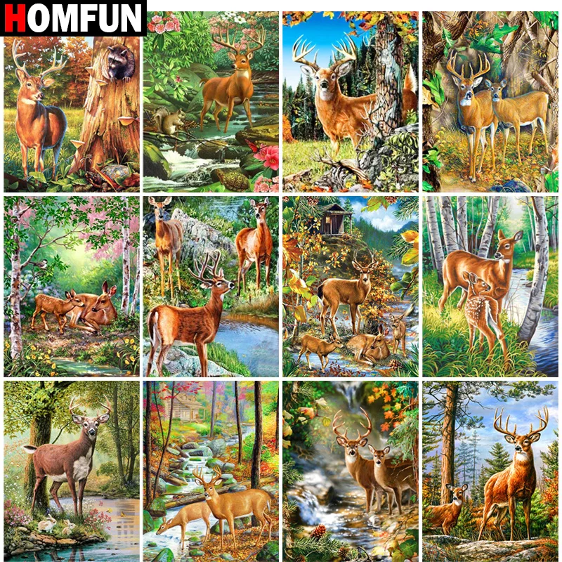 Алмазная живопись HOMFUN вышивка крестиком пейзаж олень полноразмерная круглая для