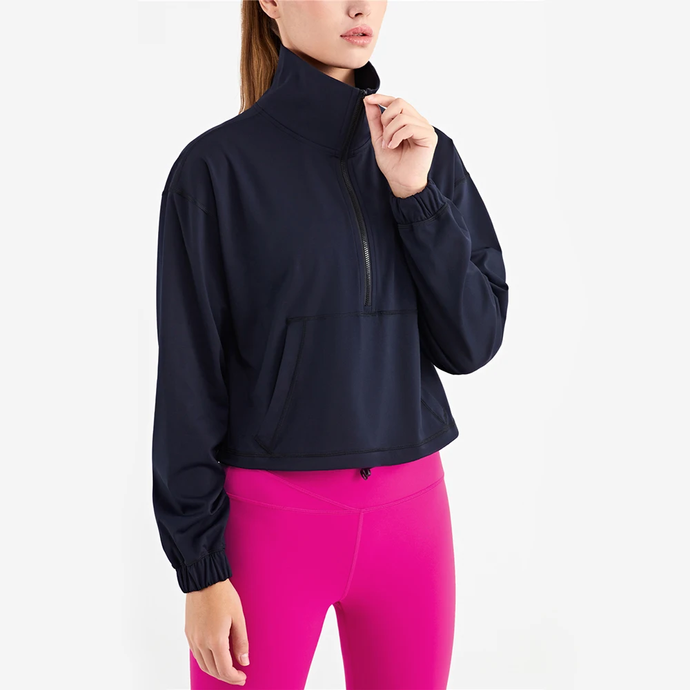 Women Sport Jacket Yoga Coat High Collar Zipper Top Thick Windproof Outdoor Running Jogger Fitness Training Jacket Yoga Blouse