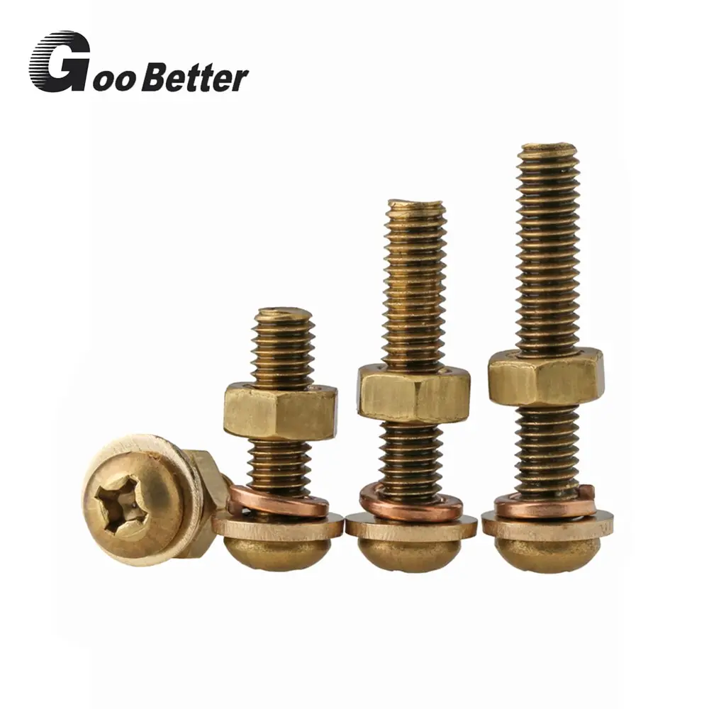 

1/3/5/10/20Pcs M3 M4 M5 M6 M8 Round Head Screws Brass Phillips Button Head Screw Flat/Spring Washer Nut